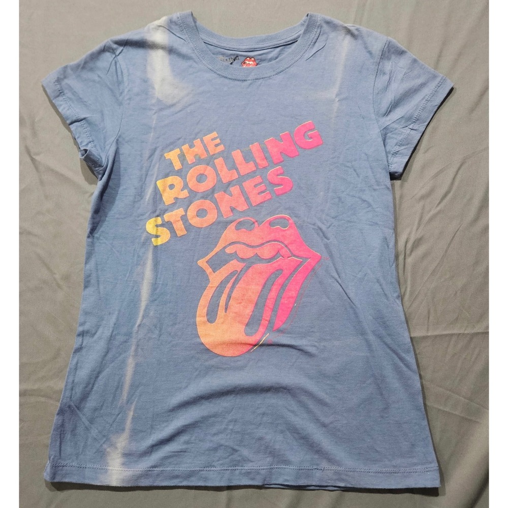 The Rolling Stones Graphic Tee Women L Blue Band T-Shirt Slim Fit